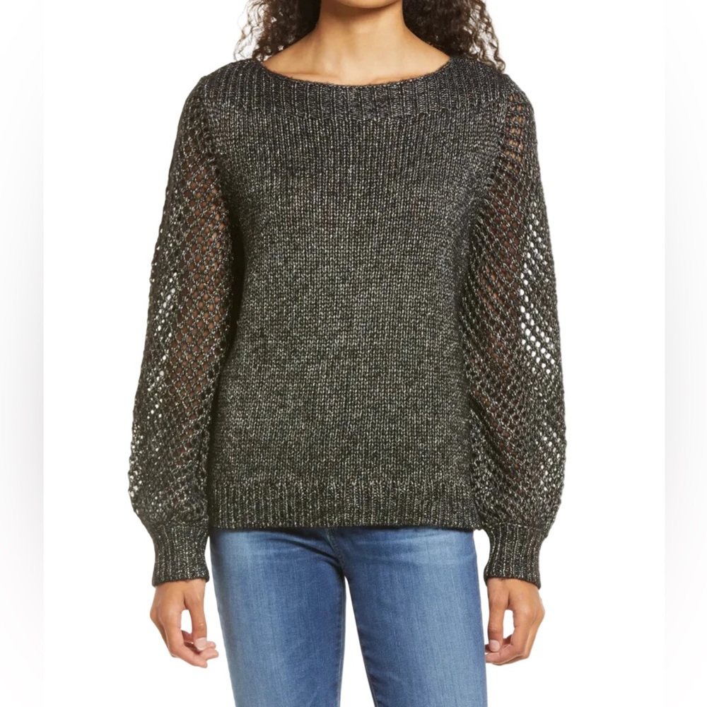 Tommy Bahama Womens Black Shimmer Balloon Sleeve Sweater XL